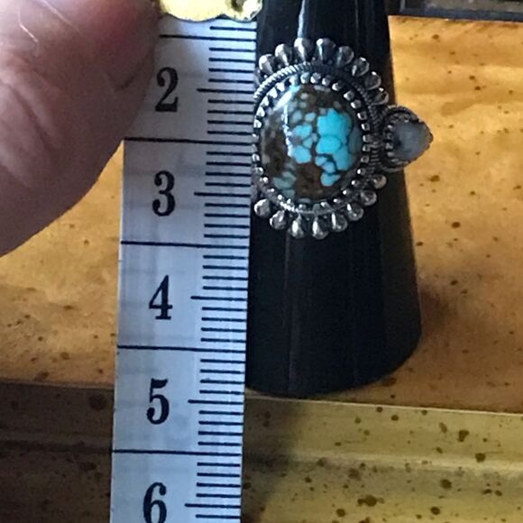 Natural White Buffalo Royston Blue Horizon Turquoise Sterling Silver Ring Size 8 - Picture 6 of 10